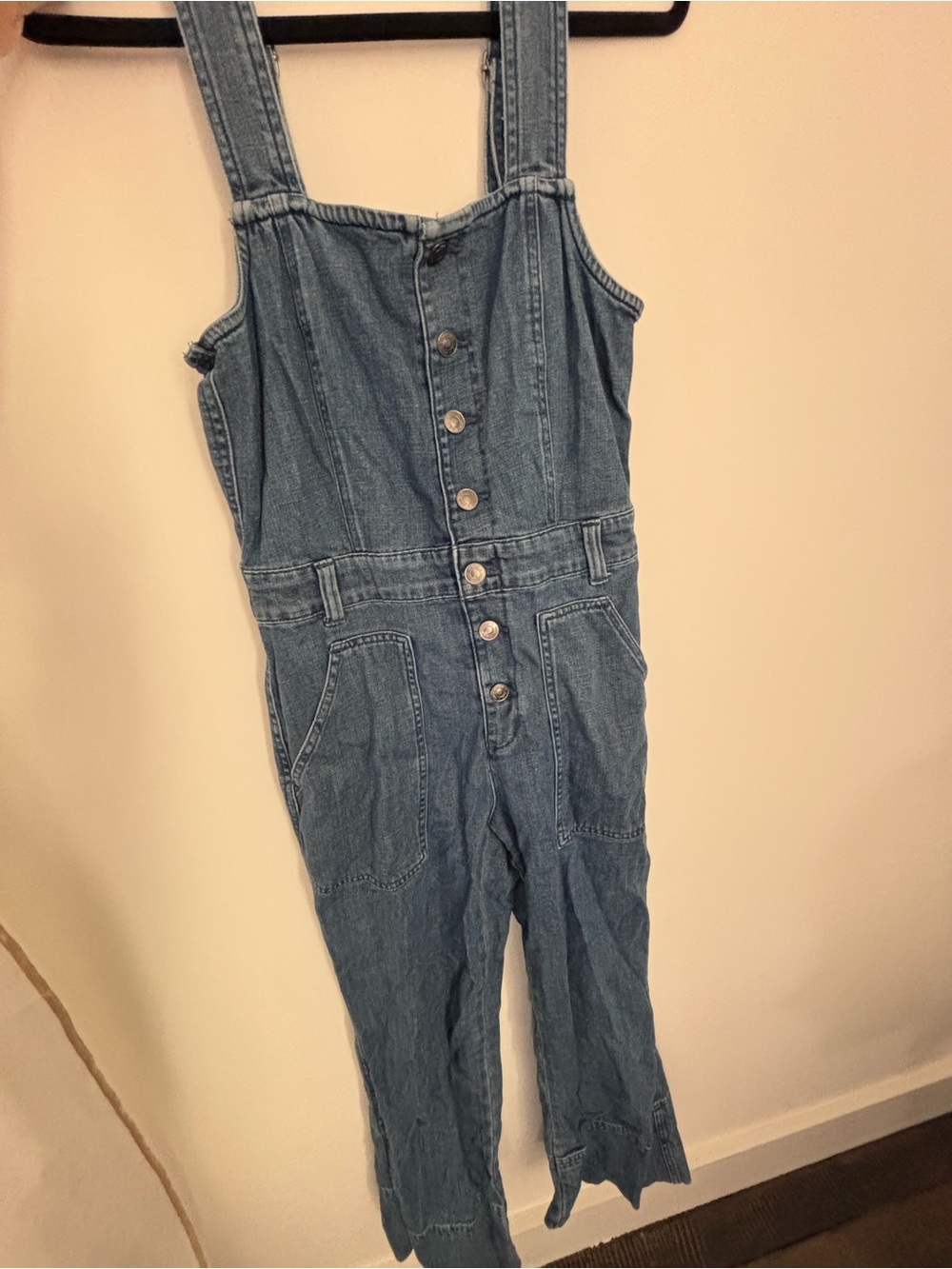 aerie Light Blue Denim Button-Front Jumpsuit